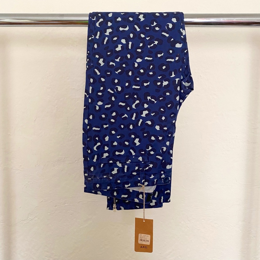 NWT Rue Madame Paris A.P.C. Blue Leopard Ankle Zip Pants Women Size 28